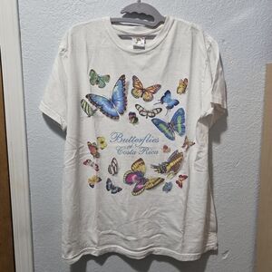 Colorful Butterfly Print Women's Tee - White
